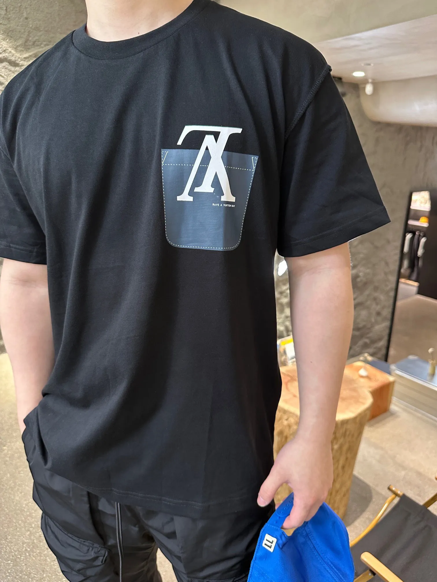 Louis Vuitton/Louis Vuitton 22ss fake pocket letter printed short sleeves